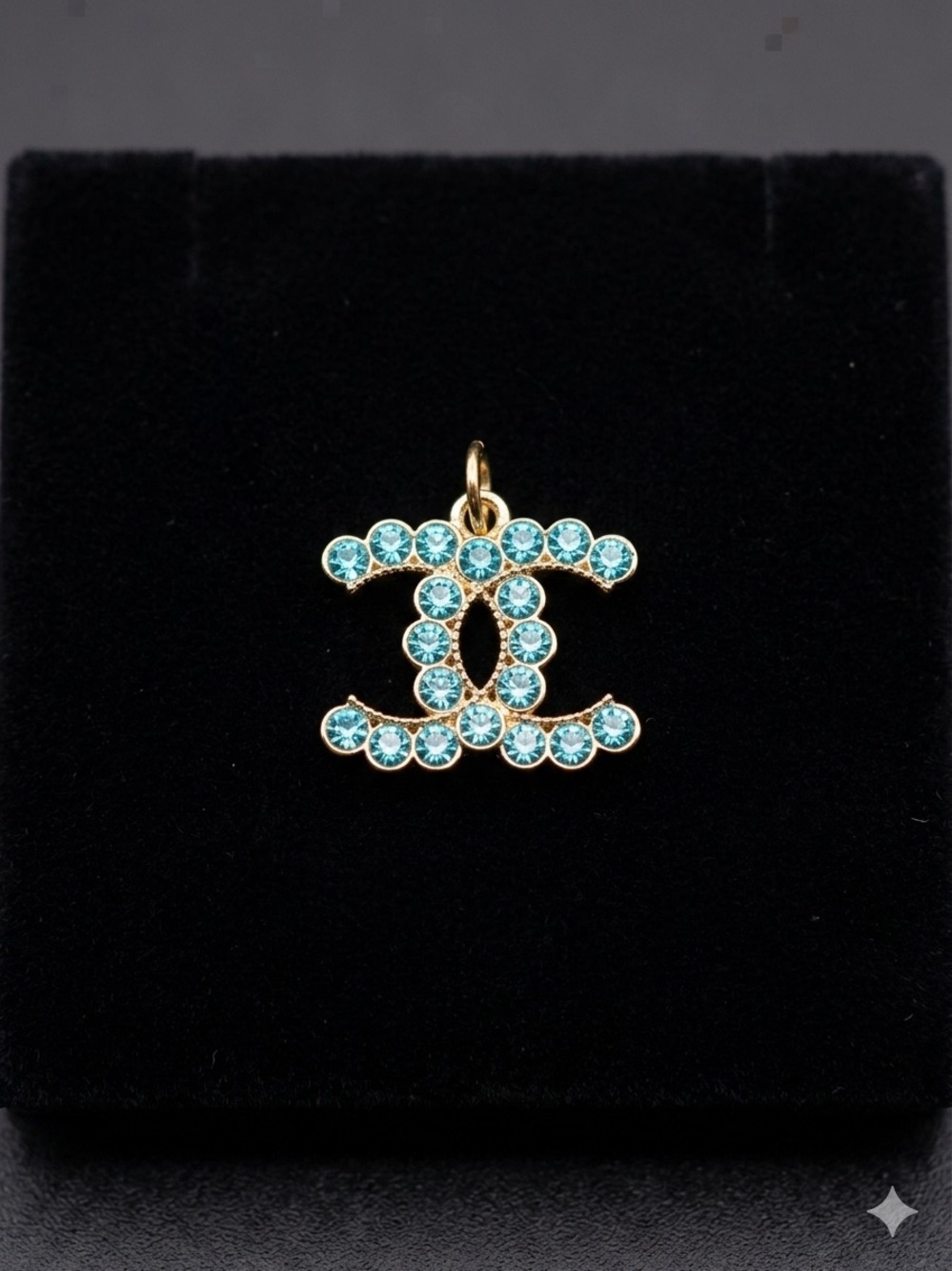 Gold-Tone Turquoise Crystal CC Pendant Charm
